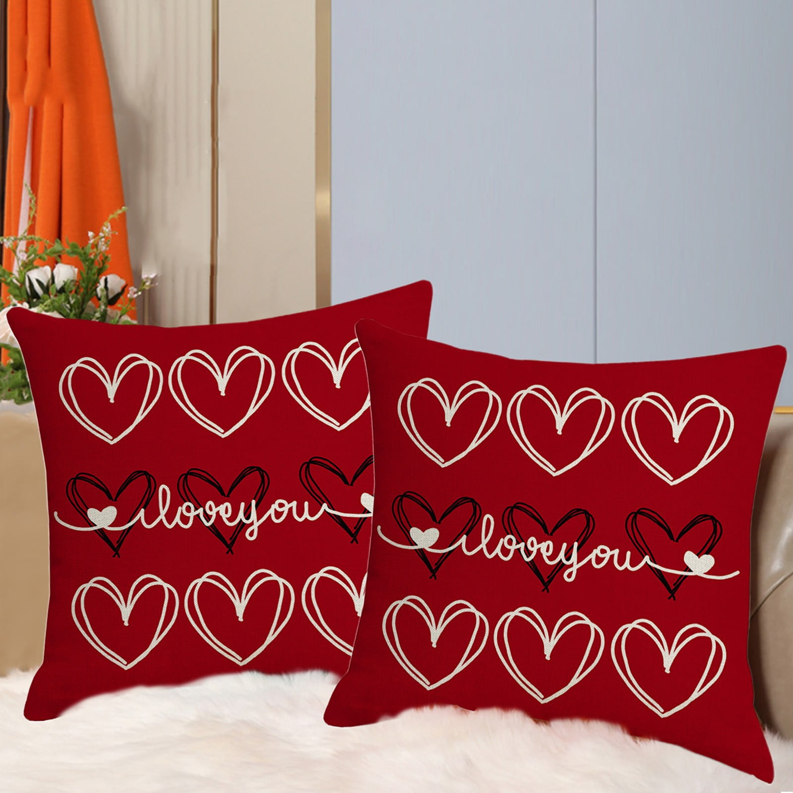 IWRUHZY Valentine's Day Pillow Covers 18x18 Inch Set Of 2 Throw Pillow Covers White Hearts Decor