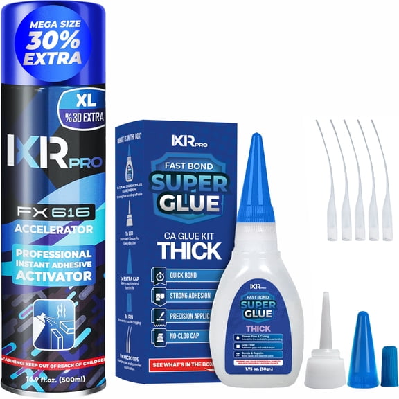 Ixirpro CA Glue Thick & Activator Kit, 1.75 oz Glue + 16.9 oz Accelerator, Heavy-Duty Adhesive for Wood, Plastic & Metal
