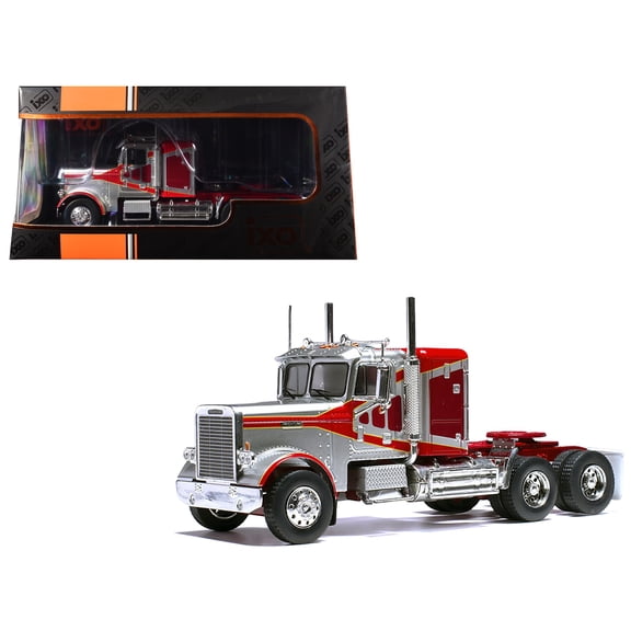 1977 Freightliner FLC 120 64 T Truck Tractor Red and Silver Metallic 1/43 Diecast Model Car by IXO Models