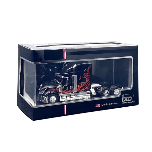 2010 International Lonestar Truck Tractor Black with Flame Graphics 1/64 Diecast Model by IXO Models