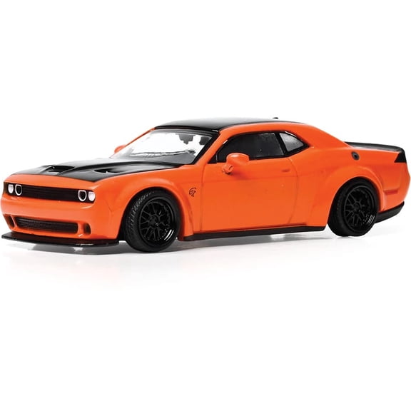 2018 Dodge Challenger SRT Hellcat Go Mango Orange with Matt Black Hood and Top 1/64 Diecast Model Car by IXO Models