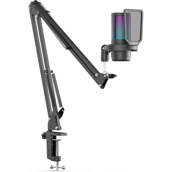 IXTECH Gaming Microphone for PC with Boom Arm, Podcast Condenser Mic with Pop Filter, Quick Mute Button, Gain Knob, Mic Arm and Computer Mic with Gain Control for Streaming Podcasting Recording