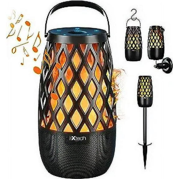 IXTECH Outdoor Bluetooth Speaker Waterproof Wireless with LED Flame Light, Shower Bluetooth Speaker for Camping Patio Home Decor, Wall Mount&Hook&Stake 1 Pack Fireball