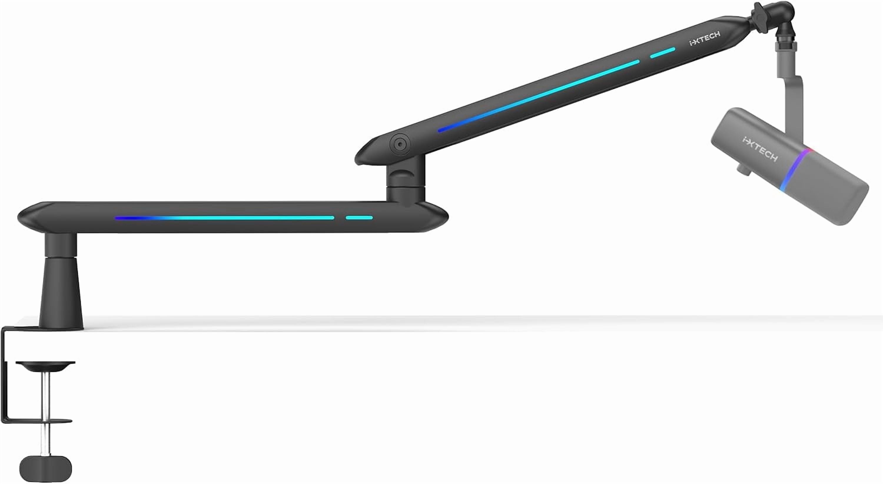 IXTECH RGB Low Profile Boom Arm for Mic, Adjustable Microphone Arm Stand with Desk Mount Clamp, Rotatable Microphone Boom Arm Mic Stand with Cable Management for Podcast Streaming Gaming Studio-BLACK
