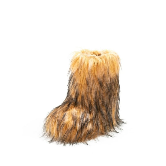 IXU Faux Fur Boot For Women Furry Fluffy Comfy Plush Warm Outdoor Mid-Calf Boots with Round Toe