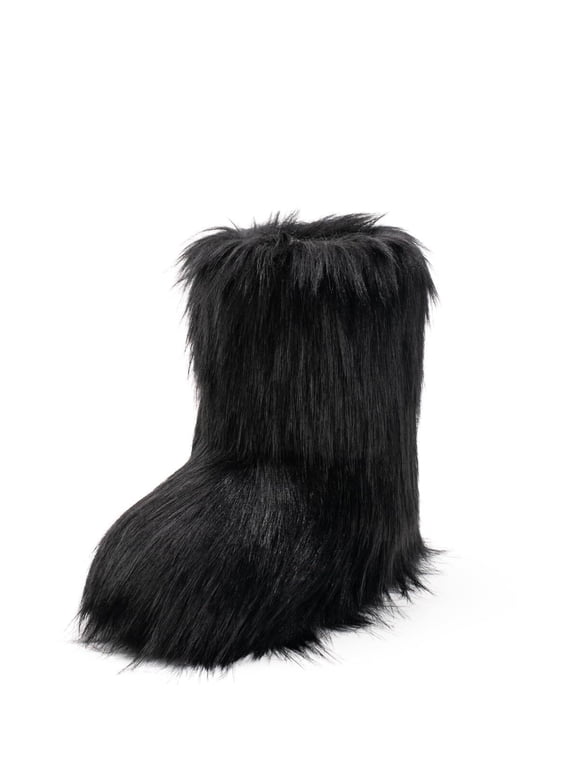 Faux Fur Boot For Women Furry Fluffy Comfy Plush Warm Outdoor Mid-Calf Boots with Round Toe