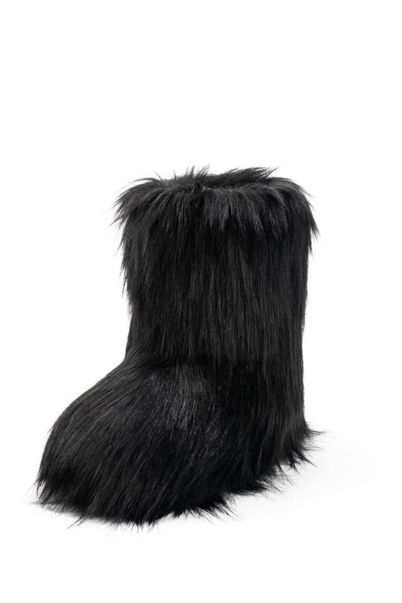 Faux Fur Boot For Women Furry Fluffy Comfy Plush Warm Outdoor Mid-Calf Boots with Round Toe