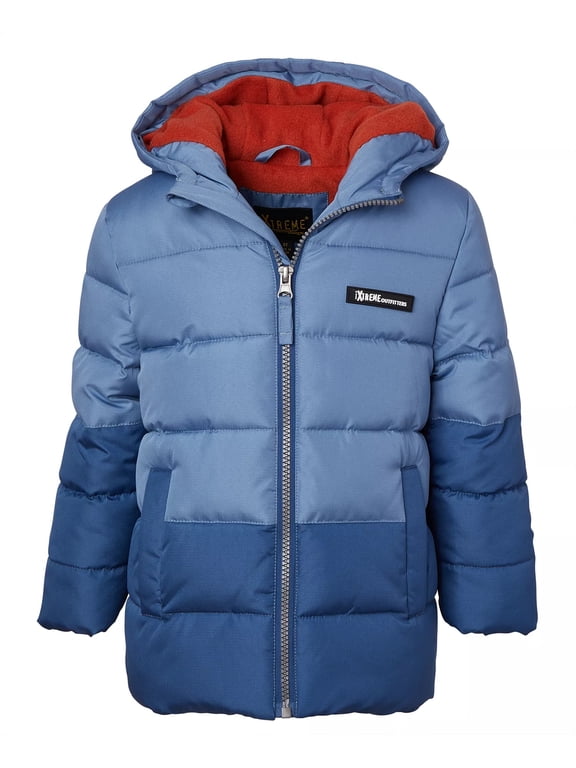 Big Boys Color Block Two Tone Blue Ripstop Puffer Jacket w/Beaner XL
