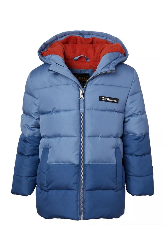 Big Boys Color Block Two Tone Blue Ripstop Puffer Jacket w/Beaner XL
