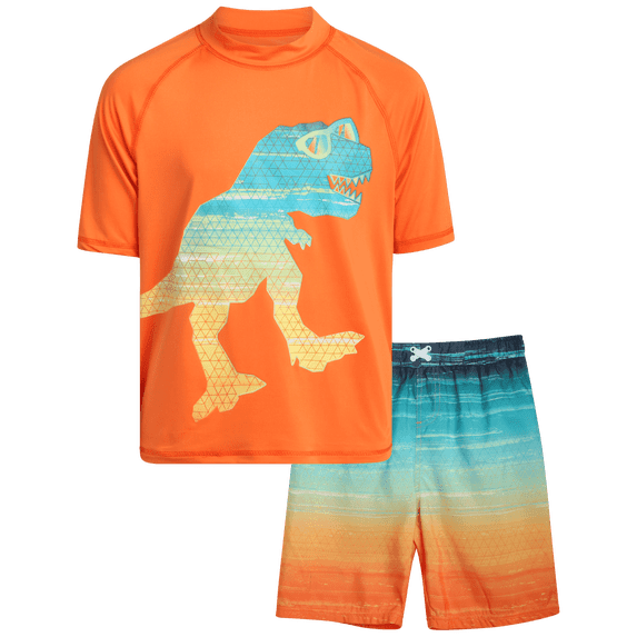 iXtreme Boys Rash Guard Set - 2 Piece UPF50+ Quick Dry Short Sleeve Swim Shirt & Swim Trunks for Boys