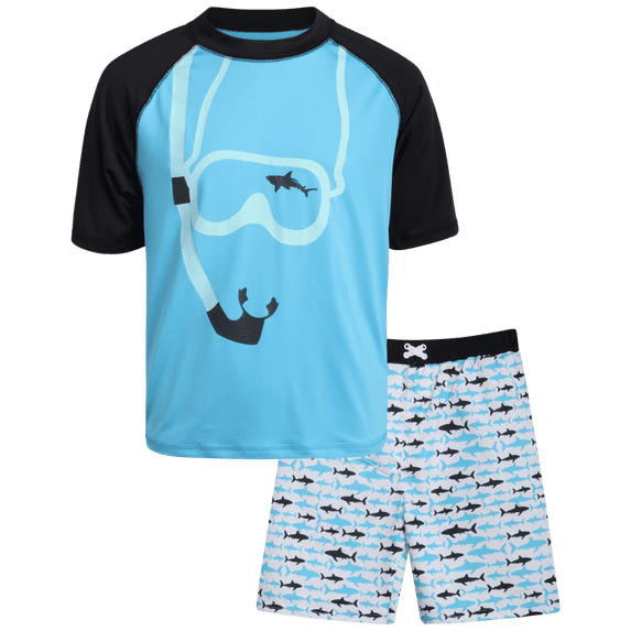 iXtreme Boys Rash Guard Set - 2 Piece UPF50+ Quick Dry Short Sleeve Swim Shirt & Swim Trunks for Boys