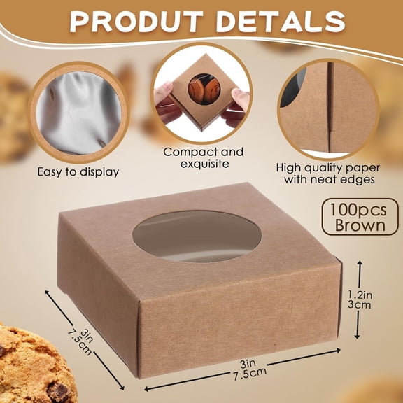 IYFFDFE-100 Pcs Soap Boxes for Homemade, 3 x 3 x 1.2 Inch Small Paper Gift Packaging Boxes with Window, Gift Wrappers for Soap Packaging Making Party Favor(Round,Kraft)