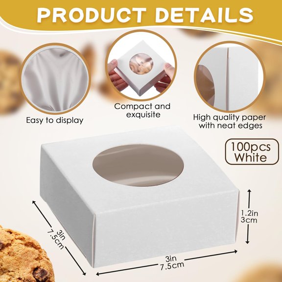 IYFFDFE-100 Pcs Soap Boxes for Homemade, 3 x 3 x 1.2 Inch Small Paper Gift Packaging Boxes with Window, Gift Wrappers for Soap Packaging Making Party Favor(Round,White)