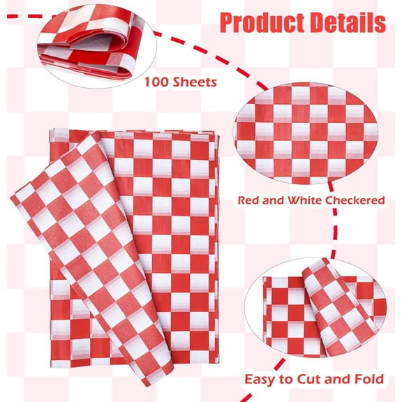 IYFFDFE-100 Sheets Checkered Tissue Paper 14 x 20 Inches Red and White Gift Wrapping Paper Race Car Art Papers for Birthday Party Decorations
