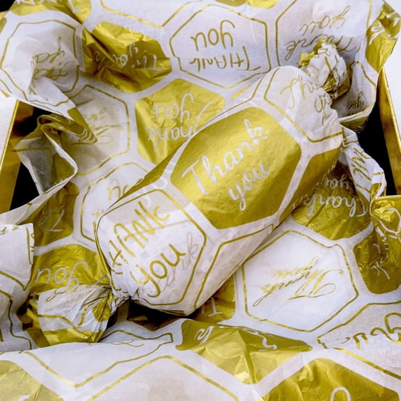 IYFFDFE-100 Sheets Gold Thank You Tissue Paper Bulk,14" x 20",Gold Thank You Tissue Paper for Small Business,Honeycomb Design Thank You Tissue Paper for Gift Bags,Birthday,Party,Thanksgiving