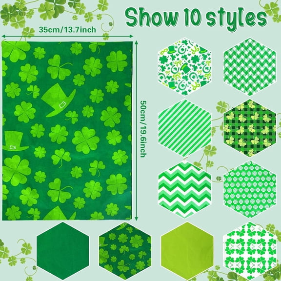 IYFFDFE-100 Sheets St. Patrick's Day Tissue Paper Irish Shamrock Clover Green Bulk Gift Wrapping Paper for St. Patrick's DIY Crafts Spring Holiday Decoration Gift Packing Favors, 19.7 13.8 Inch