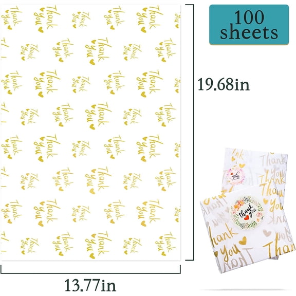 IYFFDFE-100 Sheets White with Metallic Gold Thank You Tissue Paper Bulk,20" x 14",Gold Thank You Tissues Paper for Packaging,Gift Bags,Graduation,Birthday,Thanksgiving