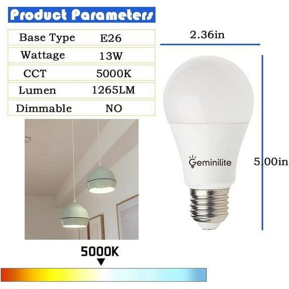 IYFFDFE-100 Watt Equivalent LED Light Bulbs, 13W 1265 Lumen Super Bright Daylight White 5000K E26 Edison Medium Screw Bulbs Non-Dimmable, 6 Pack