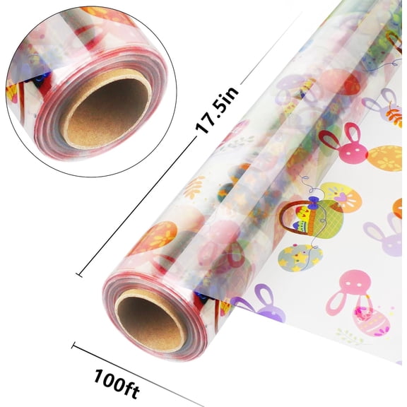IYFFDFE-100ft Cellophane Wrap Roll with Egg (35 in x 100 ft) - 3 Mil Thick Wrapping Paper Roll, Cellophane Bags for Baskets, Candy Gift Wrapping