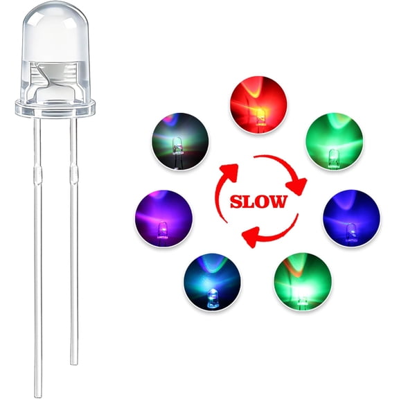 IYFFDFE-100pcs 5mm RBG Multicolor Slow Flashing Super Bright Lighting Bulb Flicker Light Emitting Diodes Transparent Round Slow Blinking Diffuse Flashing LED