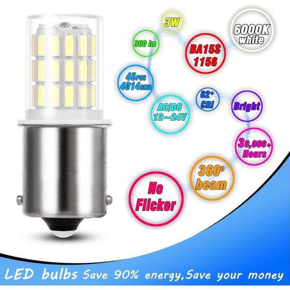 IYFFDFE-1156 1141 1003 7506 BA15S LED Bulb,12V-24V for RV Camper Interior Dome Exterior Porch Light Outdoor Landscape Lighting,Super White 6000K, 2 Pack