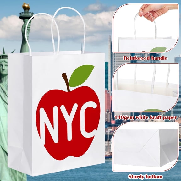 IYFFDFE-12 Pack NYC Gift Bag New York City Souvenirs NYC Theme Bags with Handles 8.3''(W) x 10.6''(H) x 4.3''(D) Travel Souvenirs Gift White Kraft Paper for Party Decorations