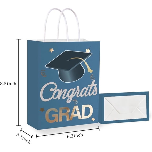 IYFFDFE-12 Pieces Graduate Gift Bags, Graduation Party Favor Gifts Wrapping Bags for Graduation Season Theme Party Supplies Decoration (Blue Gold)