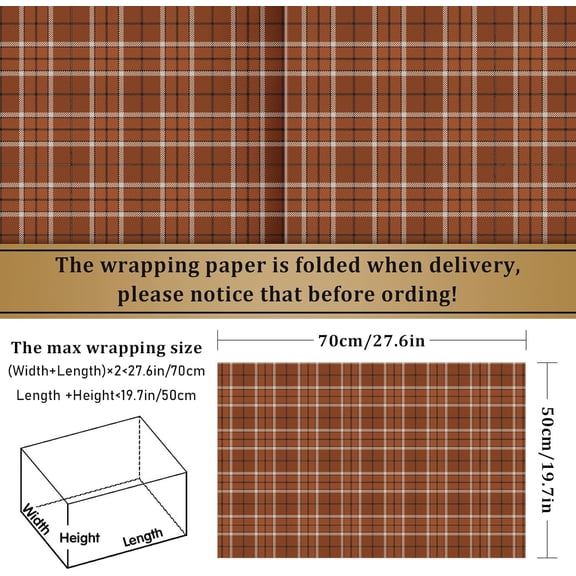 IYFFDFE-12 Sheet Fall Gift Wrapping Paper 6 Design Orange Buffalo Plaids Printed Wrapping Sheet Autumn Theme Decorative Art DIY Craft Paper for Fall Celebration Gift Packing, 19.7 x 27.6 Inch