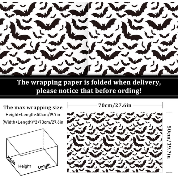 IYFFDFE-12 Sheet Halloween Wrapping Paper Black White Pumpkin Ghost Spider Web Pattern Folded Flat Gift Wrap Paper 4 Design Art Paper for Halloween Party DIY Craft Gift Packing, 19.7 x 27.6 Inch