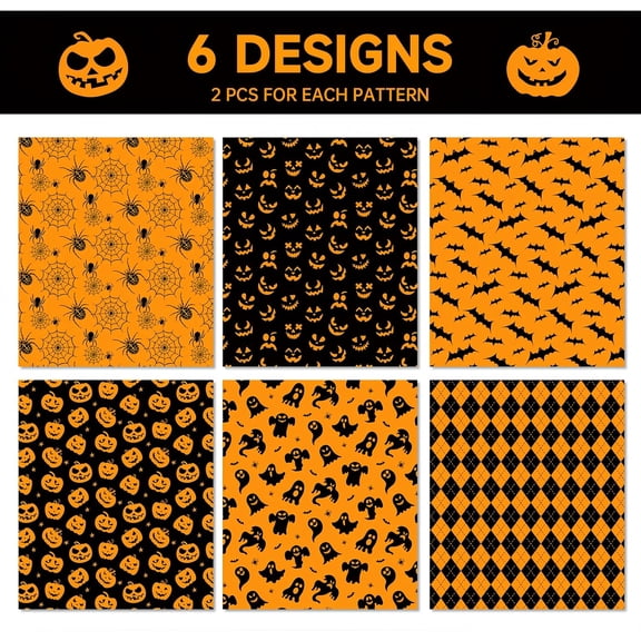 IYFFDFE-12 Sheets Halloween DIY Crafts Gift Wrapping Paper, Pumpkin Spooky Ghost Spider Bat Orange and black Design Gift Wrap Paper for Halloween Birthday Party Supplies, 20 x 27 Inches