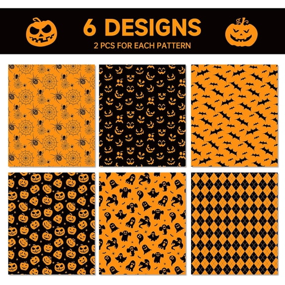 IYFFDFE-12 Sheets Halloween Wrapping Paper, Black Orange Halloween Gifts Wrapping Paper for Hallows' Eve Party Gift Packing, Bat Spider Web Pumpkins Ghost Gift Wrap Papers Sheets