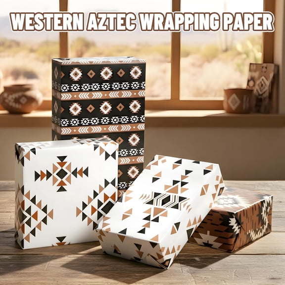 IYFFDFE-12 Sheets Retro Western Aztec Wrapping Paper, Vintage Boho Themed Gift Wrap Paper with Southwestern Aztec Geometric Design for Aztec Lovers, Housewarming Gift, Rustic Decor, Birthday, 19.7''