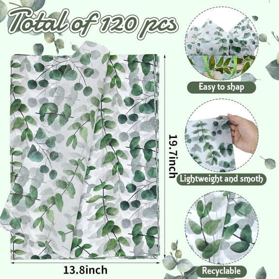 IYFFDFE-120 Sheets 20 * 14 Inches Eucalyptus Tissue Paper, Greenery Botanical Gift Wrapping Tissue Bulk for Wedding, Birthday DIY Art Crafts