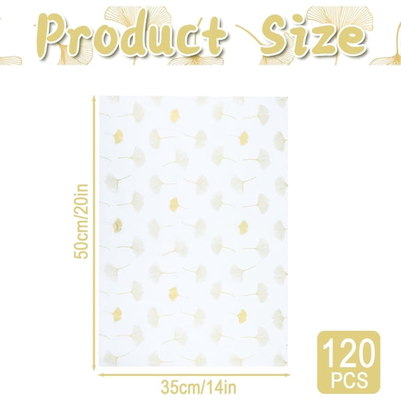 IYFFDFE-120 Sheets Gift Wrapping Tissue Paper Bulk, Metallic Gold Ginkgo Leaves Tissue Paper for Gift Bags, Decorative Art Papers for DIY Crafts Wedding Birthday Holiday Party Decor, 20x14 Inches