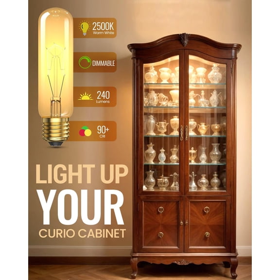 IYFFDFE-120V 40 Watt Light Bulbs Dimmable,T10 Clear Tubular,Medium (E26) Base,Warm White 2500K,40W Appliance Bulbs for Curio Cabinet,Rustic Pendant,Chandeliers,Wall Sconces,4 Pack