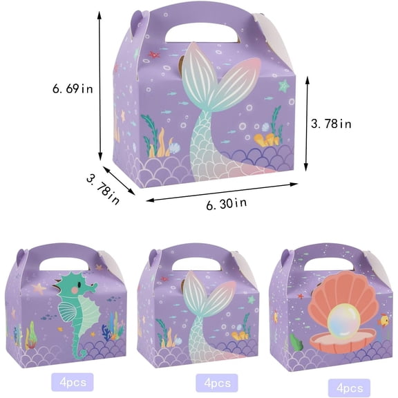 IYFFDFE-12Pcs Mermaid Party Favor Goodie Gift Boxes,Mermaid Party Goodie Bags,Handmade DIY Candy Box with Handle for Under the Sea Theme Birthday Party Decoration Supplies