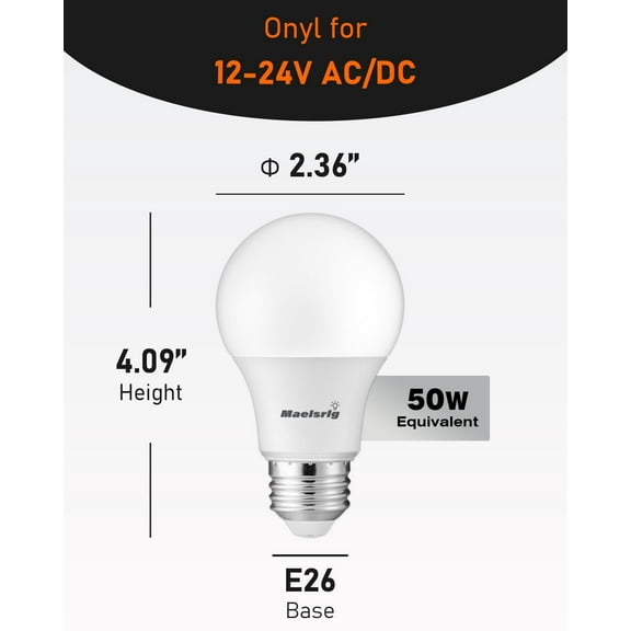IYFFDFE-12V LED Bulb 6W(50W Equivalent), Warm White 3000K, 12V-24V AC/DC, 600 Lumens, Non-Dimmable, A19 12V DC LED Light Bulbs, E26 Base, Pack of 6
