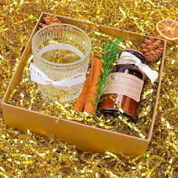 IYFFDFE-150Grams / 5.3 Oz Easter Grass Gold Crinkle Cut Paper Shred Filler Metallic Iridescent Gift Boxes Filler Gift Wrapping Gift Filler for Gift Wrapping & Basket Filling Mothers Day Gifts Box Stu