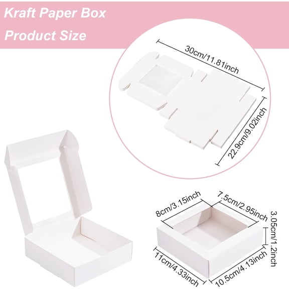 IYFFDFE-16Packs 4.2x4.2x1.2inch Clear PVC Square Window Gift Boxes, White Kraft Paper Present Packing Boxes for Party Favor Treats, Cookies, Small Gifts or Crafts