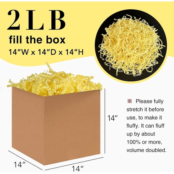 IYFFDFE-2 LB Crinkle Paper Shred Filler for Bag Gift Box Basket Paper Shreded Stuffing Decoration for Holiday Party (Light Yellow)