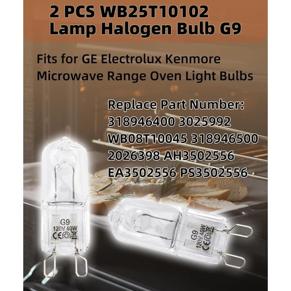 IYFFDFE-2 PCS WB25T10102 Lamp Halogen Bulb G9 Fits for GE Electrolux Kenmore Microwave Range Oven Light Bulbs 120V 40W,Replace 318946400 3025992 WB08T10045 318946500 2026398 AH3502556 EA3502556 PS350