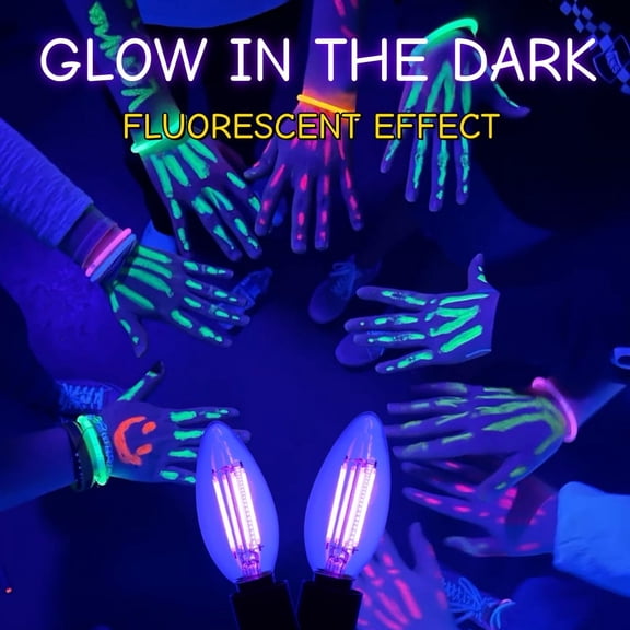 IYFFDFE-2 Pack Filament LED Candle Black Light Bulbs, 5W C35/B11 E12 Base,UVA Level 390-400nm, Glow in The Dark for Halloween Party, Body Paint, Neon Glow, Fluorescent Posters Decor