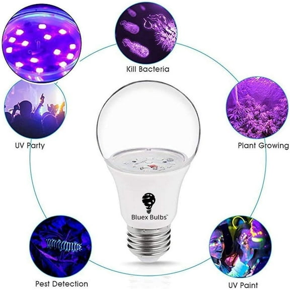 IYFFDFE-2 Pack LED Black Light Bulb, 9W A19 E26 Blacklight Bulb Level 385-400nm, Body Paint, Glow in The Dark LED Light Bulb Neon Glow Fluorescent Poster Black Bulb (2 Pack)