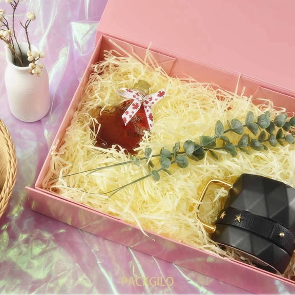 IYFFDFE-2 Pink Large Gift Boxes with Lid 13x9x4 Inches, Bridesmaid Proposal Boxes, Hard Collapsible Gift Box with Magnetic Closure, Groomsman Box Reusable Gift Box for Cloth (Glossy Pink)