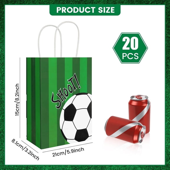 IYFFDFE-20Pcs Soccer Party Favor Bags with Handles, Soccer Themed Kraft Paper Gift Bags Candy Bag, Shoot Theme Goodie Bag for Sport Team Ball Events Theme Birthday Party Supplies