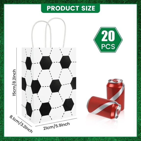 IYFFDFE-20Pcs White Soccer Party Favor Bags with Handles, Sports Themed Kraft Paper Gift Bags Candy Snack Bag, Goodie Bag for Sport Team Ball Events Theme Birthday Party Supplies