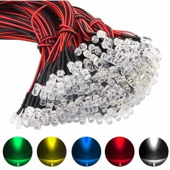 IYFFDFE-210 PCS 5mm Pre Wired LED Light Emitting Diodes Mixed Color 12V DC Pre Wired 20cm Bulb Lamp