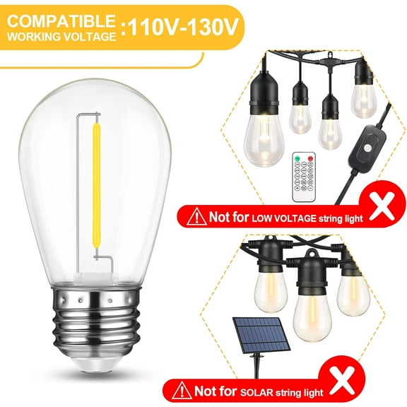 IYFFDFE-24 Pack LED String Light Bulbs,Shatterproof Outdoor String S14 Replacement Light Bulbs 2700K,Waterproof 1W Equal to 11W,Not Solar