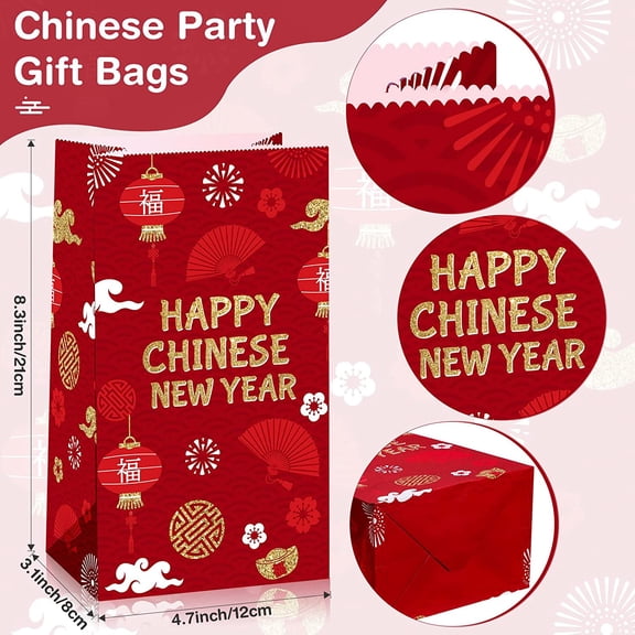 IYFFDFE-28 Pcs 2024 Chinese New Year Party Supplies Lunar Present Bags Spring Festival Red Paper Treat Goodie Candy Favor Bags for Dragon New Year Party Decorations
