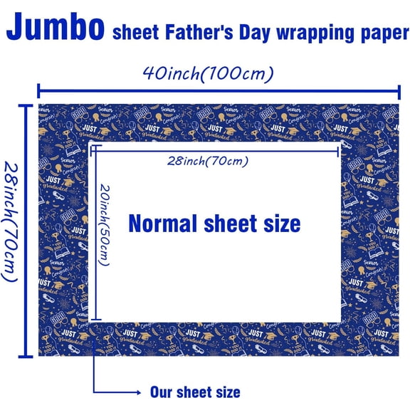 IYFFDFE-28 x 40 In Graduation Wrapping Paper Navy Gold Class of 2025 Graduation Cap Assorted Design, Folded Flat Gift Wrap Paper - 6 Jumbo Sheets for School College Congrats Grad Party Celebration